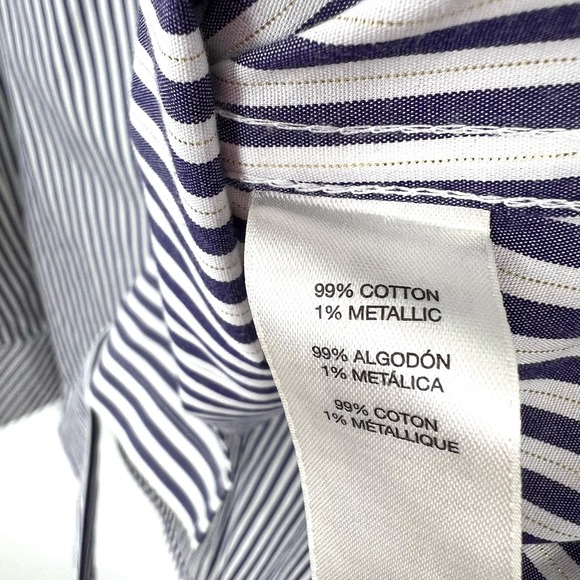 Chicos Sz 2 Large Gold Pin Stripe Metallic Blue Blouse Shirt Top Formal Dinner - Picture 8 of 10